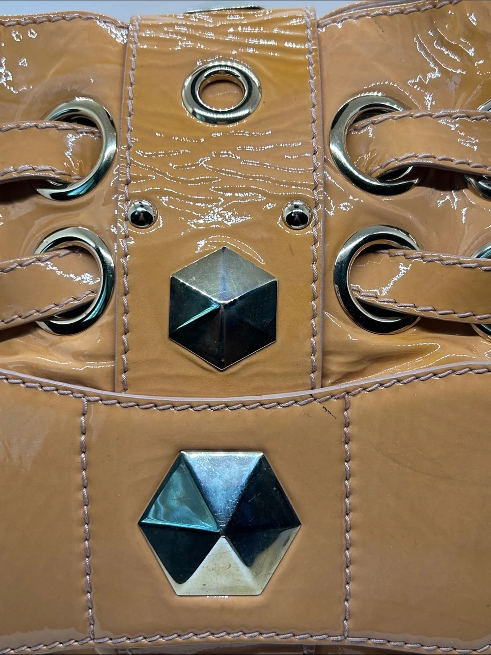 Jimmy Choo Ramona Tan Leather Metal Studded Hobo Shoulder Bag Purse 🔥🔥